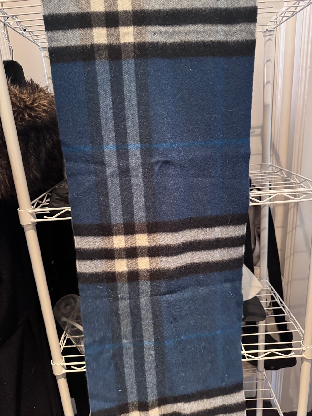 Burberry Navy and Black Plaid 100% Cashmere Scarf